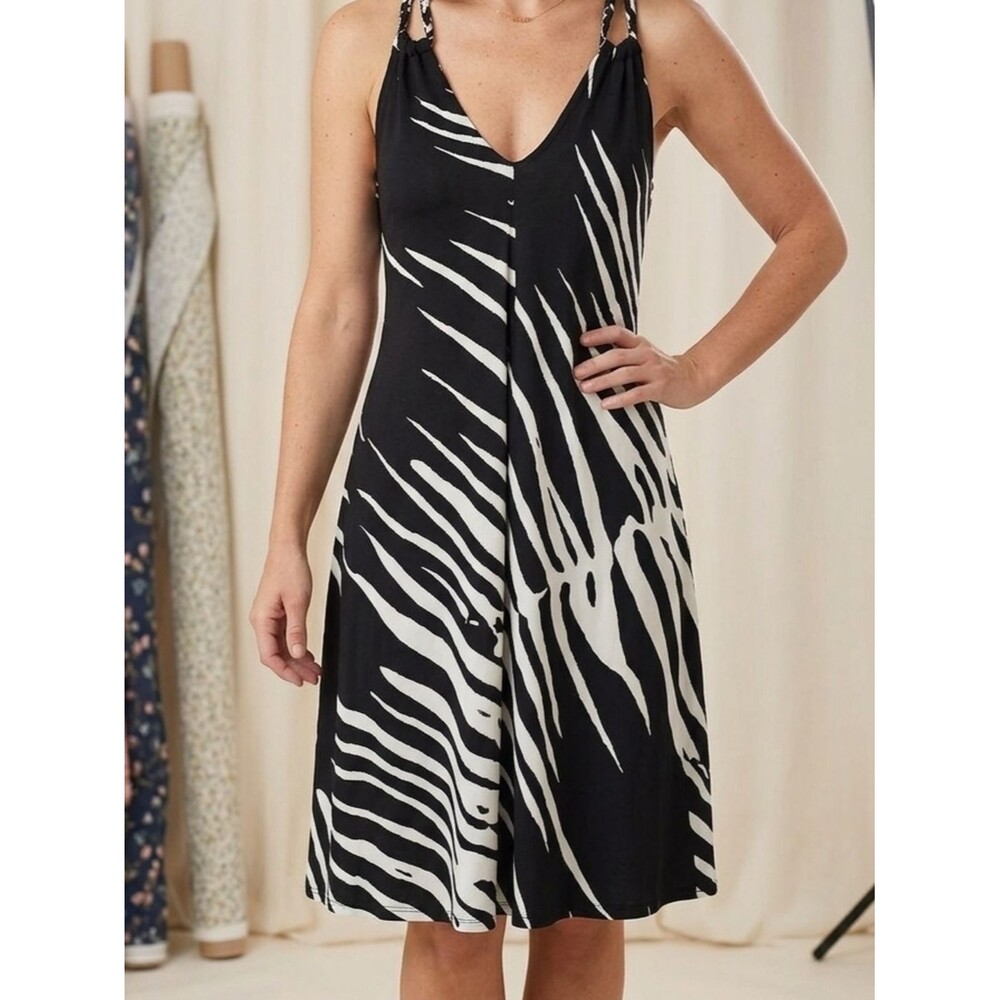 S-Twelve Black and White Braided Strap Dress